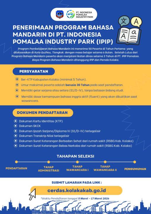 Pemkab Kolaka bersama PT IPIP membuka Program Pembelajaran Bahasa Mandarin bagi masyarakat Kolaka????